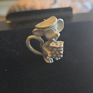 Silver-tone Mouse Figurine Holding Dice